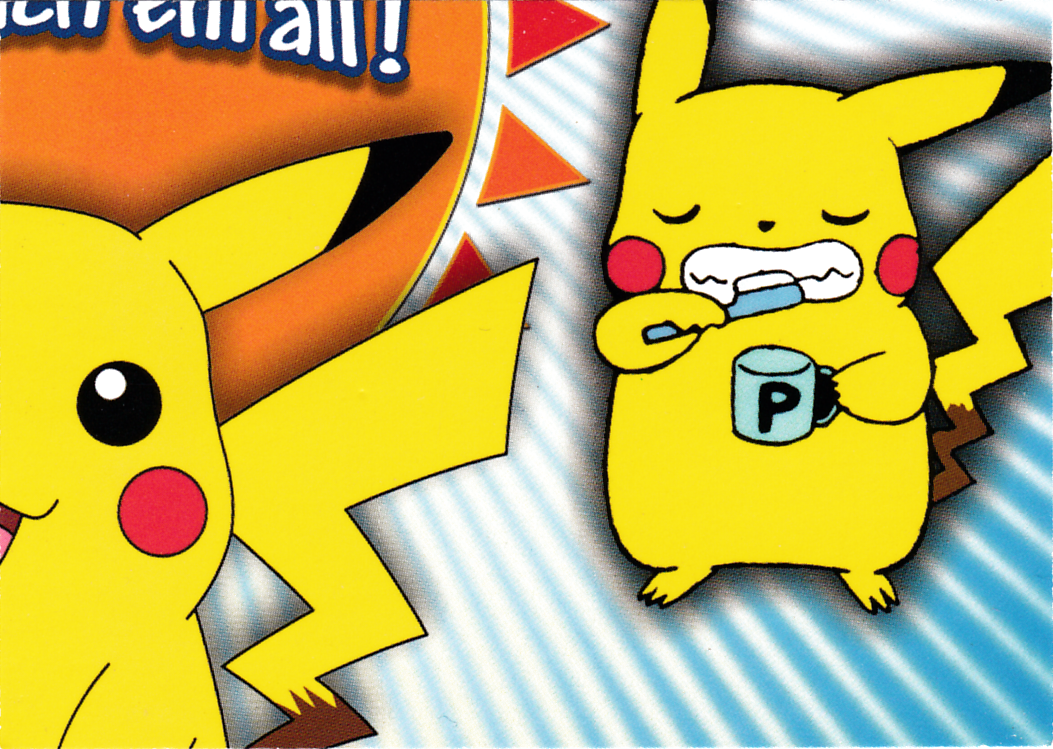 Pikachu brushing its teeth