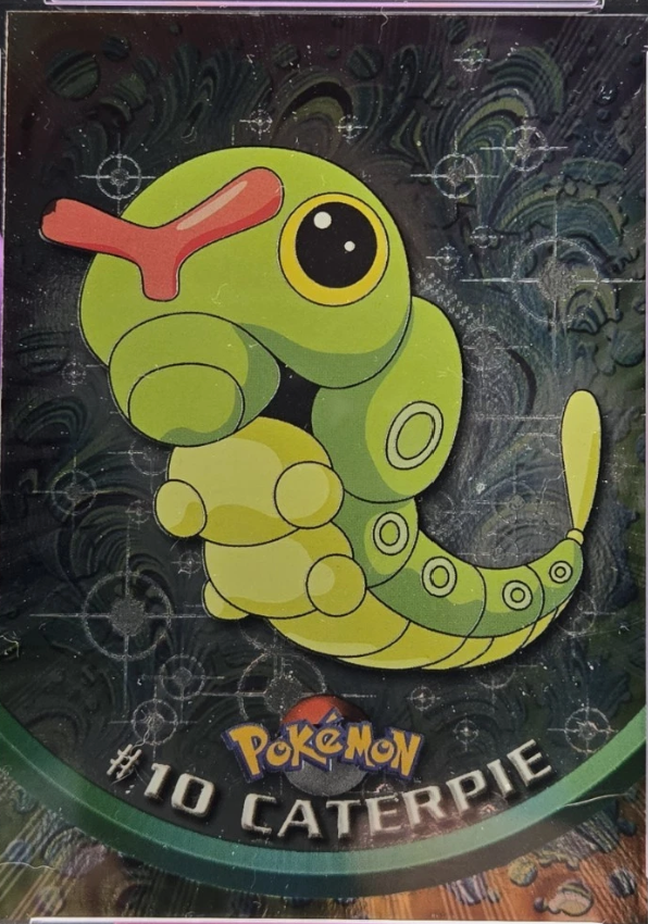 Caterpie #10 4th Print - Black Logo · Pokeballs Silver Foil – 1999 Topps Pokemon TV Animation Series 1 Pokémon card