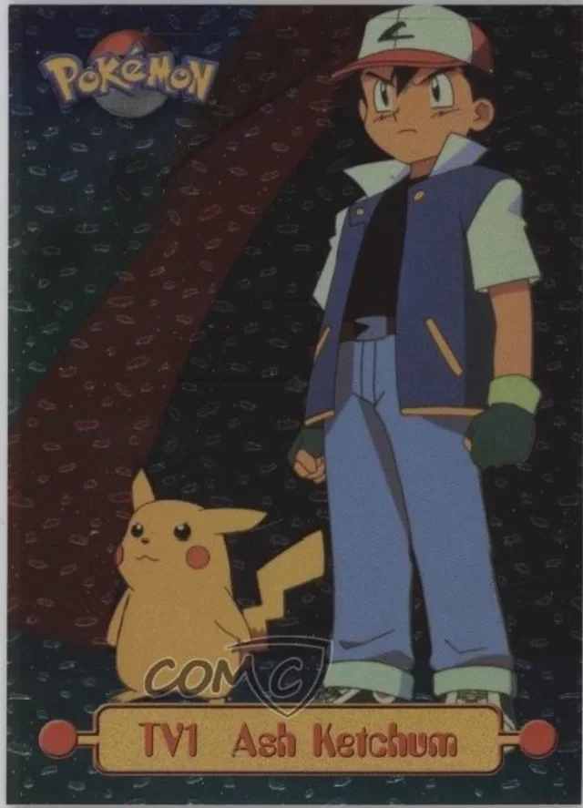 Ash Ketchum #TV1 3rd Print - Black Logo · Dots and Rectangles Silver Foil – 1999 Topps Pokemon TV Animation Series 1 Pokémon card