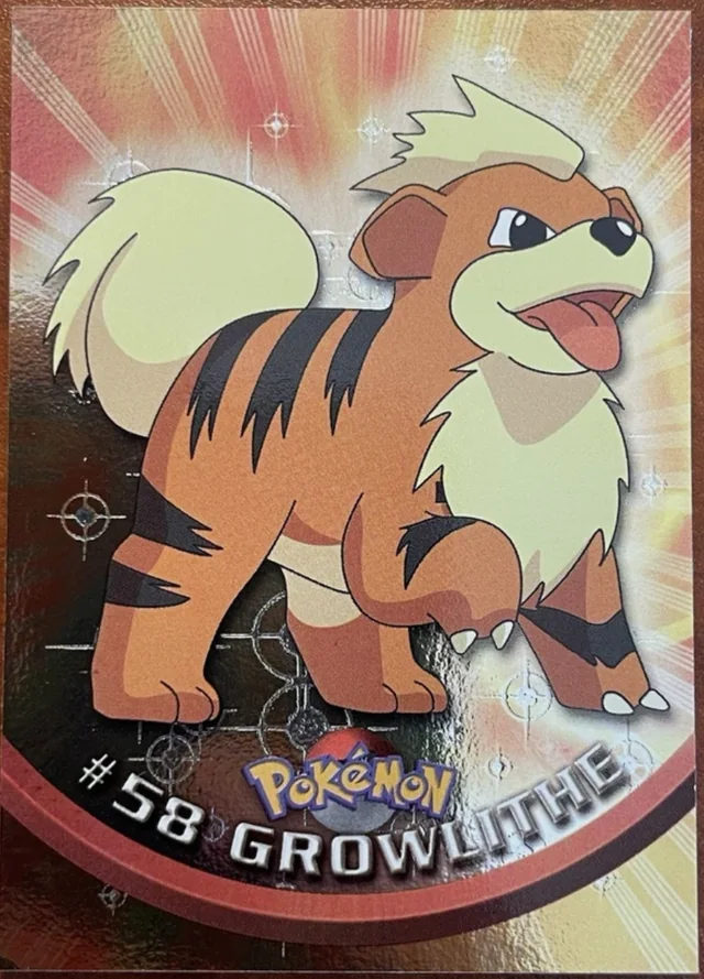 Growlithe #58 4th Print - Black Logo · Pokeballs Silver Foil – 1999 Topps Pokemon TV Animation Series 1 Pokémon card