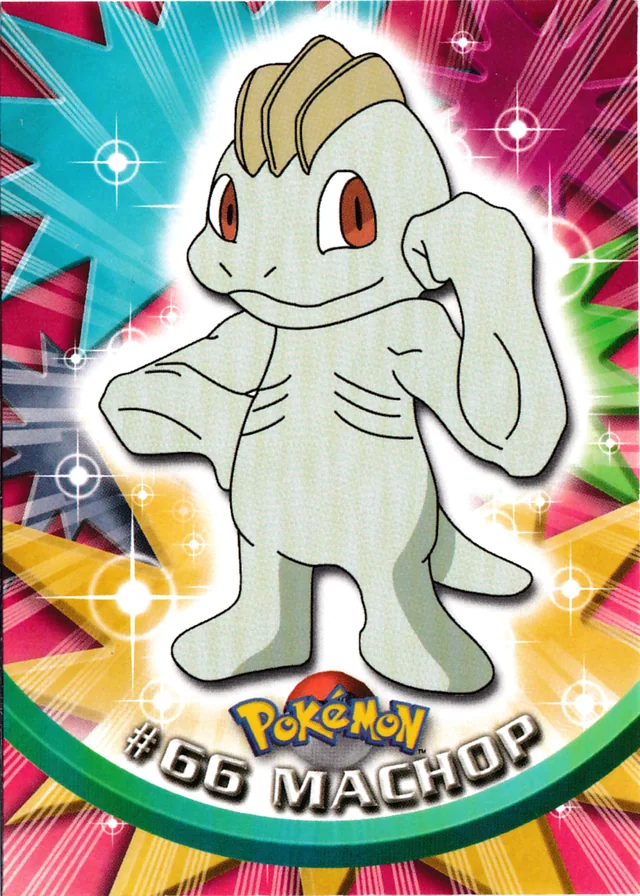 Machop #66 2nd Print - Black Logo – 1999 Topps Pokemon TV Animation Series 1 Pokémon card