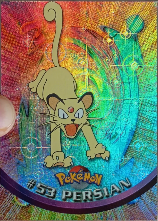 Persian #53 4th Print - Black Logo · Pokeballs Rainbow Foil – 1999 Topps Pokemon TV Animation Series 1 Pokémon card