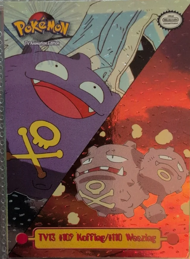 Koffing / Weezing #TV13 4th Print - Black Logo · Dents Silver Foil – 1999 Topps Pokemon TV Animation Series 1 Pokémon card