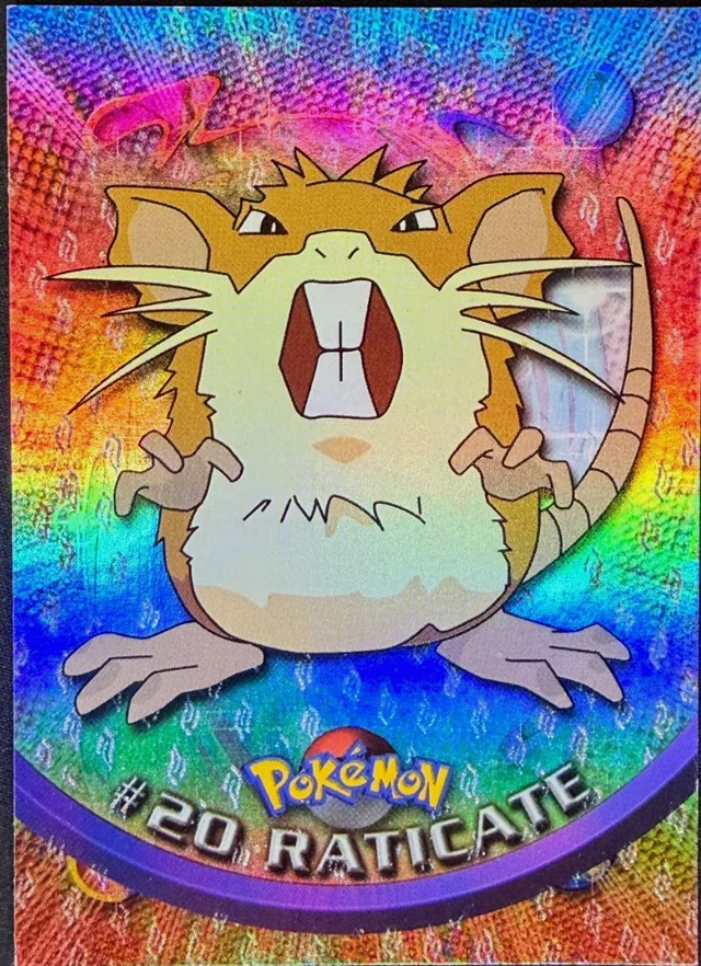Raticate #20 3rd Print - Black Logo · Flames Rainbow Foil – 1999 Topps Pokemon TV Animation Series 1 Pokémon card