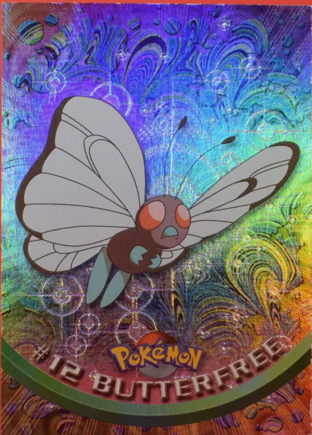 Butterfree #12 4th Print - Black Logo · Pokeballs Rainbow Foil – 1999 Topps Pokemon TV Animation Series 1 Pokémon card