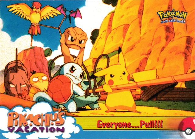 Everyone...Pull!!! #52 1st Print - Blue Logo – 1999 Topps Pokemon The First Movie Pokémon card