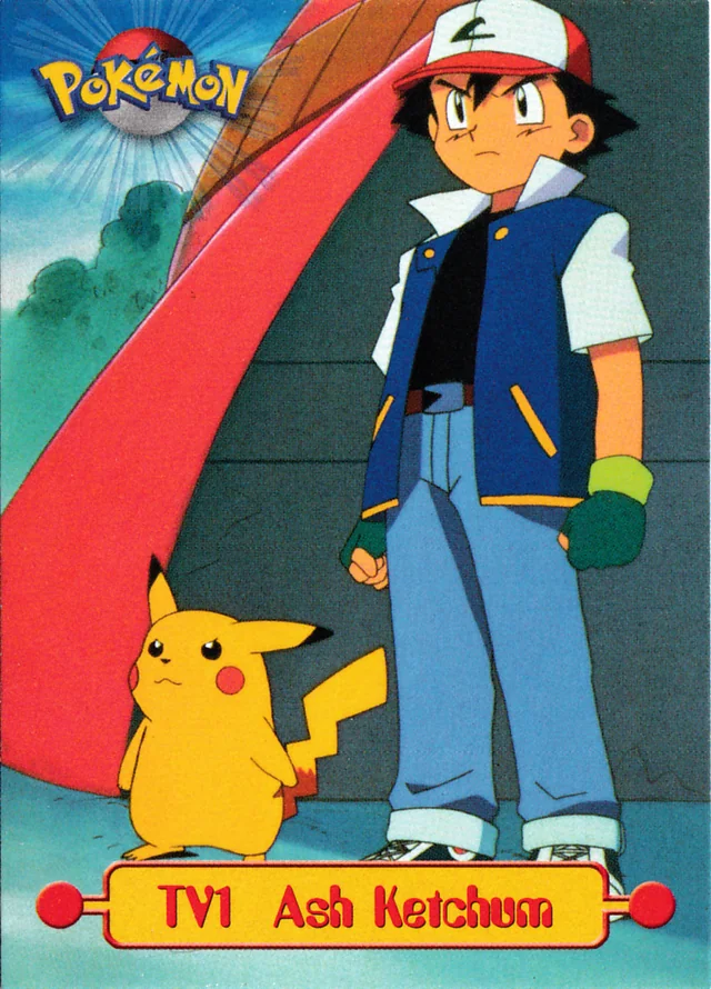 Ash Ketchum #TV1 3rd Print - Green Logo – 1999 Topps Pokemon TV Animation Series 1 Pokémon card