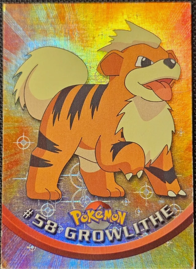 Growlithe #58 4th Print - Black Logo · Pokeballs Rainbow Foil – 1999 Topps Pokemon TV Animation Series 1 Pokémon card