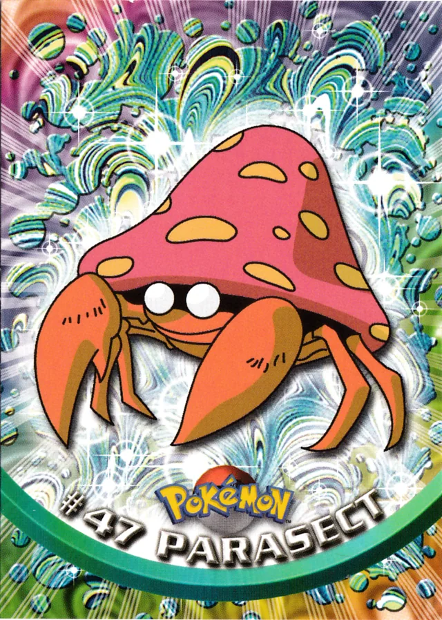 Parasect #47 3rd Print - Green Logo – 1999 Topps Pokemon TV Animation Series 1 Pokémon card