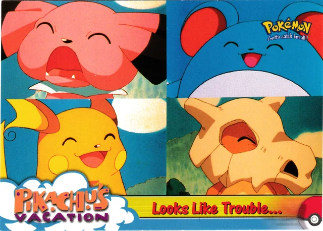 Looks Like Trouble... #44 1st Print - Blue Logo – 1999 Topps Pokemon The First Movie Pokémon card