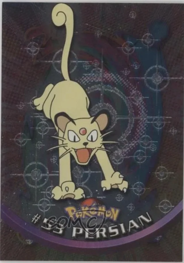 Persian #53 4th Print - Black Logo · Pokeballs Silver Foil – 1999 Topps Pokemon TV Animation Series 1 Pokémon card