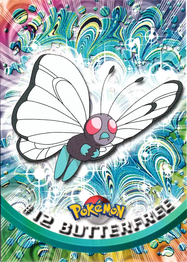 Butterfree #12 1st Print - Blue Logo – 1999 Topps Pokemon TV Animation Series 1 Pokémon card