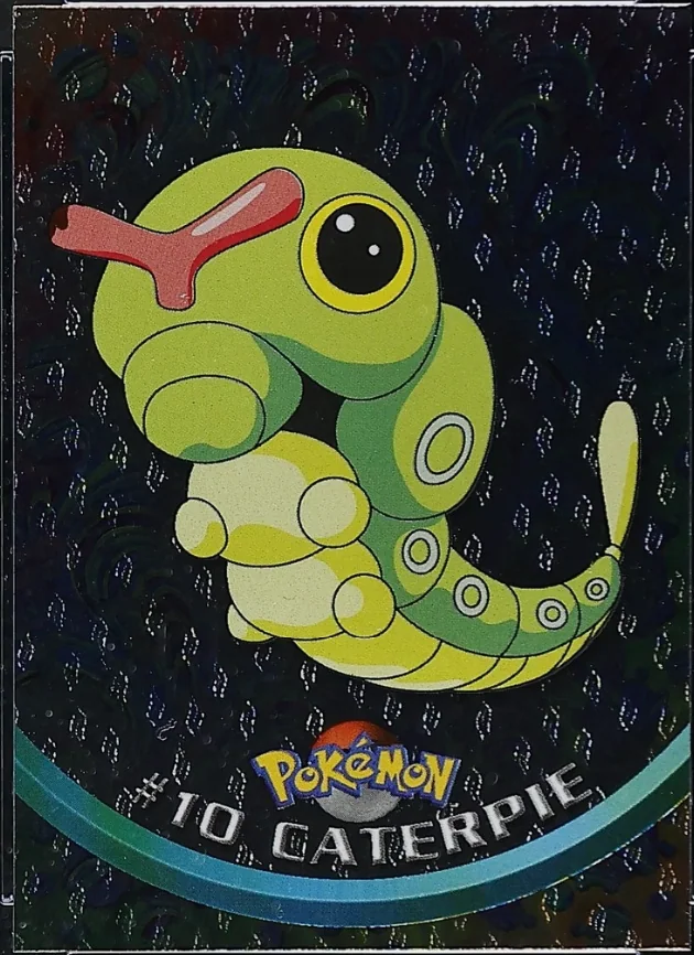 Caterpie #10 3rd Print - Black Logo · Flames Silver Foil – 1999 Topps Pokemon TV Animation Series 1 Pokémon card